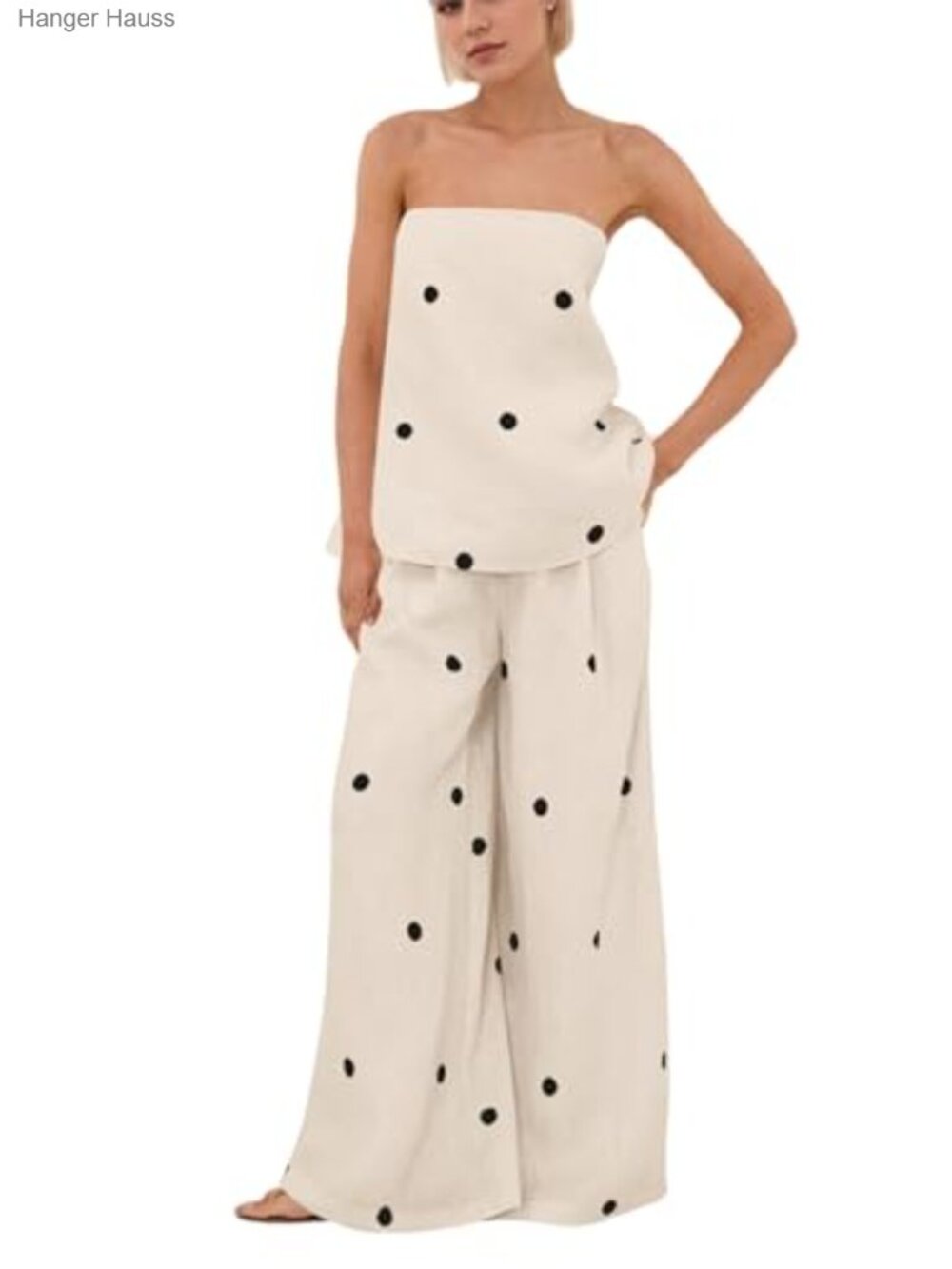 Polka Dot Tube Top Wide Leg Pants Lounge Set Casual Two Piece